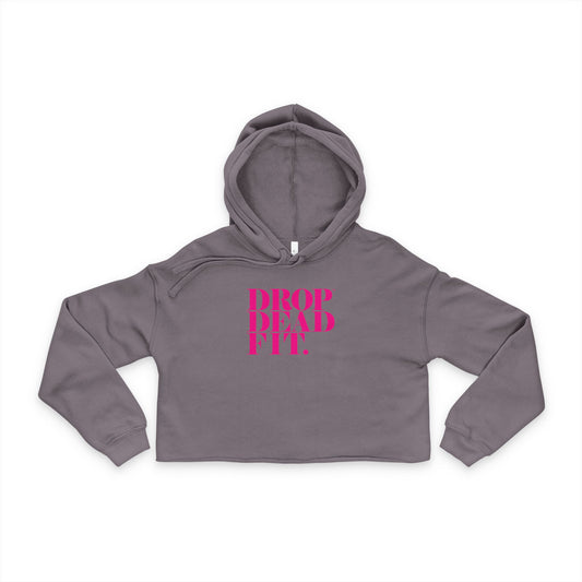 DROPDEADFIT. Crop Hoodie with pink Drop Dead Fit logo