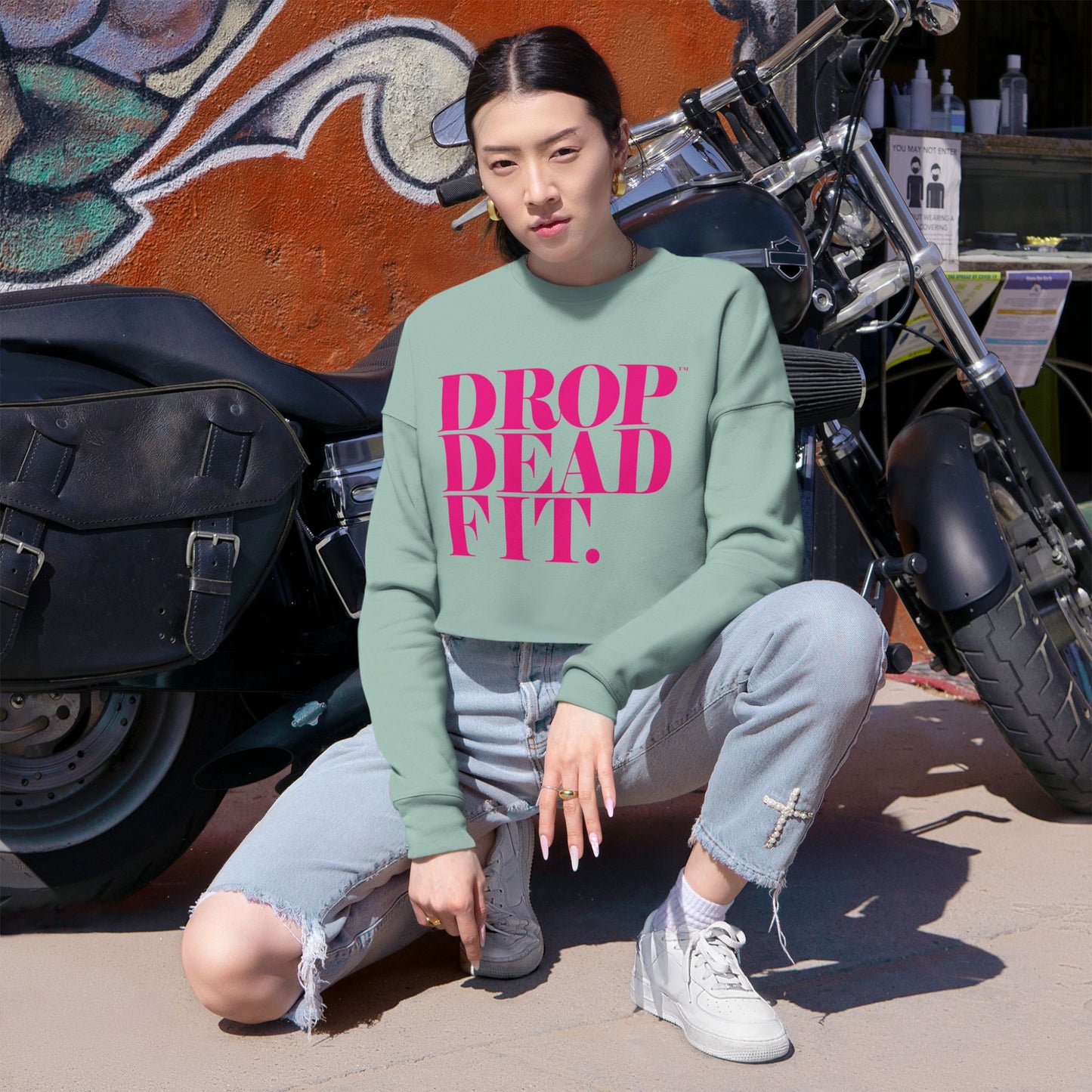 DROPDEADFIT.. Women's Cropped Sweatshirt - Chill Vibes, Fitness Motivation, Casual Style, Perfect Gift, Trendy Look